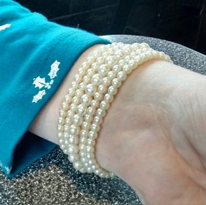 5 Faux Pearl Stretch Bracelets